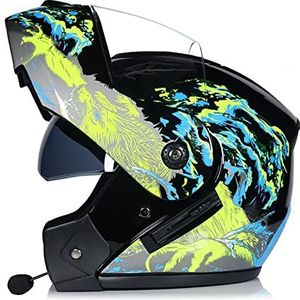 Motorhelm, Volledige motorhelm met anti-condens dubbel vizier Bluetooth ingebouwde microfoon ECE-goedgekeurd B3,XL=61-62CM(E2,L=5960CM)