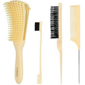 LORSEX Haarborstel, ontwarringsborstel voor natuurlijk haar voor afrohaar, 3A tot 4c, verward, golvend, krullend haar, met 3-delige toupierborstelset, dubbele borstel en kam (lichtgeel)