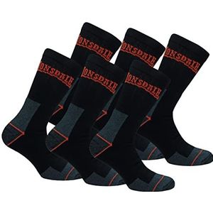 Lonsdale 6 Paar Werk Sokken Midden Kuit - Hiel Toe Versterking - Badstof Katoen (Zwart, 39-42)