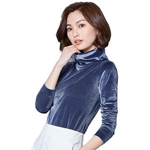 Dames Coltrui Lange Mouw Velours Shirts Zwart Blauw Winter Fluwelen Blouse Plus Size Office Lady Shirts Blauw Grijs L