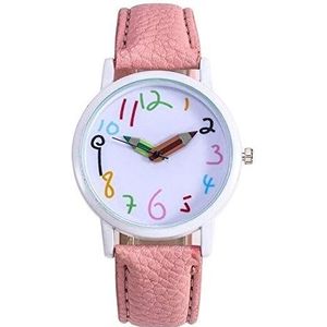 Nieuwe Leather Strap Analog Watch Kinderen analoge horloge Geneva Pencil Pointer Klok Horloges for Kids Gifts (Size : SP099-pink)