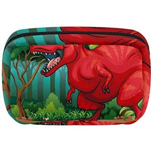Cosmetische Rits Pouch Make-up Bag Reis Waterdichte Toiletry Zakken voor Vrouwen Rode Dinosaurus Wandelen in de jungle, Meerkleurig, 17.5x7x10.5cm/6.9x4.1x2.8in