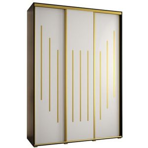 MEBLE KRYSPOL Davos 1 180 slaapkamerKledingkast met drie schuifdeuren - Moderne kledingkast, kledingroede en planken - 235,2x180x60 cm - zwart wit goud
