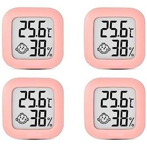 4 Pack Mini Indoor Digitale Thermometer Hygrometer Set Kamer Vochtigheid Meter Meter Lcd-scherm Temperatuur Vochtigheid Sensor(4Pcs Pink)