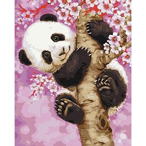 ARTNAPI Schilderen op nummer, voor volwassenen en kinderen, set met frame, 40 x 50 cm (zoete panda) - DIY olieverfschilderij op canvas cadeau - zeer grappig en ontspannend, anti-stress, leren schilderen