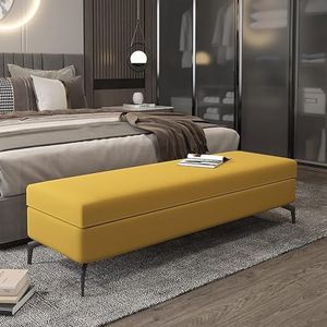 JAVYPPT Luxe Einde van Bed Bank Zitting met Opslag, Faux Lederen Lift Top Opslag Ottomaanse Bank, Premium Decoratie Meubels Voetsteun Multifunctionele Bank (Geel, 100x45x45cm (39x18x18inch)