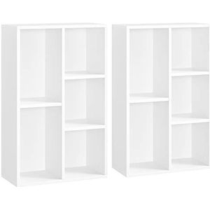 VASAGLE boekenplank, plank, staande plank, set van 2, met 5 vakken, voor woonkamer, studeerkamer, kinderkamer, kantoor, als room divider, 24 x 50 x 80 cm, wit LBC025T14