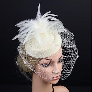 Fascinators hoofdband, dames thee party hoed Kentucky Derby bruiloft veren bloem gaas haarclip accessoires hoed garen decor (kleur: beige, maat: 1)
