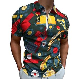 Tractor Truck Auto Big Worker Machine Polo Shirt voor Mannen Casual Rits Kraag T-shirts Golf Tops Slim Fit
