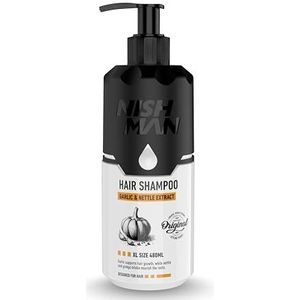 NISHMAN Haarshampoo – Met Knoflook- & Brandnetelgeur 480ml – Versterkende & Voedende Formule Voor Gezond Haar – Stimuleert Groei, Vermindert Haaruitval & Herstelt Glans