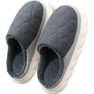 shwta Winter Mannen Slippers, Warm Home Furry Down Stof Slippers Mannen, Dikke Zolen Antislip Katoenen Schoenen, Donkergrijs, 48-49