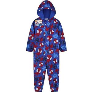 Marvel Spidey Waterdichte overall voor kinderen en peuters, met capuchon en ritssluiting, regenjas, poncho, superhelden-fleece, Blauw, 4-5 Jaar