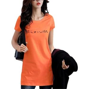 Dvbfufv Vrouwen Katoen Korte Mouw Lange T-shirt Vrouwelijke Zomer Casual O-hals Shirt Tops, Oranje, L