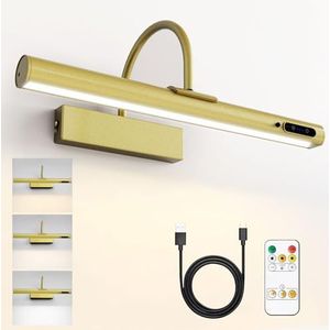 HARPER LIVING Draadloze schilderijlamp, oplaadbare batterij wandlamp met afstandsbediening, 180° verstelbare magnetische schilderijlamp LED wandlamp voor schilderijen Dartbordkunstgalerij - Goud