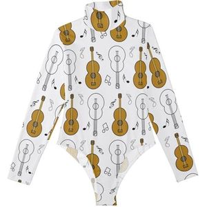 LI ZHI XIN Rompertjes met lange mouwen voor dames, eendelige jumpsuit met hoge hals, coltrui, turnpakje, top voor meisjes, dans, workout, fitness, body, viool, cartoonpatroon, Meerkleurig, S