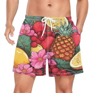 Wzzzsun Artistieke Tropical Fruit Ananas Zwembroek voor heren, boardshorts, sneldrogende kofferbak met zakken, Leuke mode, M