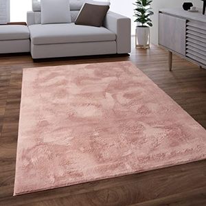 Hoogpolig vloerkleed, shaggy vloerkleed voor de woonkamer, soft, zacht, wasbaar, effen roze, Maat:140x200 cm