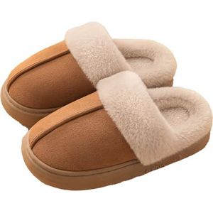 XIMSAN Pluizige instappers voor dames, met traagschuim en suède gevoerd, warm donzig zacht in de winter voor buiten en binnen, Kaki, 7/7.5 UK Narrow