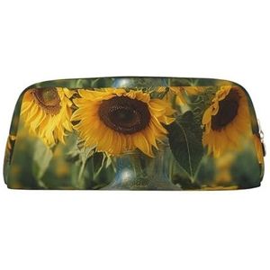 GTKSYNVE Lederen make-up tas voor portemonnee reizen draagbare kleine potlood tassen voor vrouwen mannen fles zonnebloemen cosmetische tas met rits potlood zakje esthetische munt zakje volwassenen