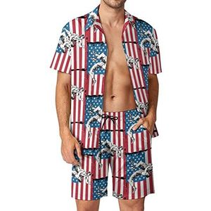 Wrestling Amerikaanse vlag mannen Hawaiiaanse bijpassende set 2-delige outfits button down shirts en shorts voor strandvakantie