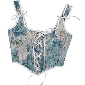 GROBTE Vrouwen Vintage Bloemen Camisole Lace Up Corset Renaissance Corset Tops Borduurpatroon Strak Vest voor Vrouwen, Stijl E, M