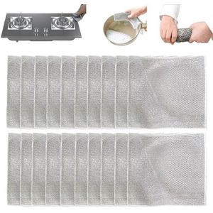 Argumub Multifunctionele draadafwasdoeken voor nat en droog, niet-krasvast, dikke dubbellaagse herbruikbare sterke reinigingsdoek (20 stuks)