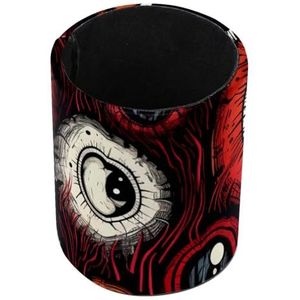 Halloween Oogbal Rode Staande Etui, Leuke Ronde Penhouder Pouch Potlood Tas Make-up Borstel Dozen voor Schoolstudenten Kantoor Vrouwen Tieners Meisjes Jongens