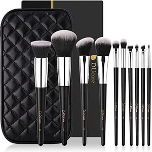 DUcare Make-upborstelset 10 stuks professionele make-upborstels met etui voor vrouwen cadeau premium synthetische Kabuki foundation blending borstel gezicht poeder blush concealers oogschaduw met tas