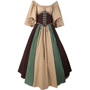 Middeleeuwse Jurk Renaissance Midi-jurk Voor Dames Dames Lange Met Mouwen Hoge Taille Gala Jurk(Color:Coffee,Size:3XL/3X-Large)