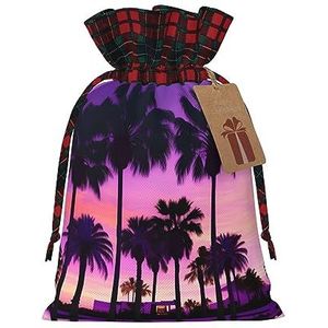 Palmboom paarse zonsondergangen herbruikbare geschenktas-trekkoord kerstcadeau tas, perfect voor feestelijke seizoenen, kunst & ambachtelijke tas