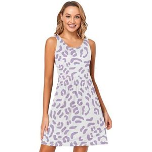 LI ZHI XIN Dames Zomerjurken Ronde Hals Casual A-lijn Mouwloos Vest Jurken met Zakken Paars Luipaard Print Patroon, Meerkleurig, S