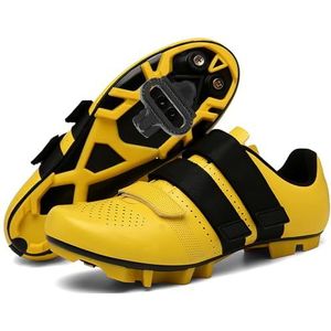 PENXZT Mountainbikeschoenen Herenfietsschoenen Compatibel met 2-bouts SPD-schoenplaatjes Unisex Spin Bike-schoenen Ademend voor binnen en buiten,Geel,36 EU