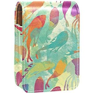 Make-up Lipstick Case voor Buiten Rood Oranje Aquarel Vissen Kwallen Draagbare Lippenstift Organizer met Spiegel Dames Mini Make-up Tas Neemt Tot 3 Lippenstift