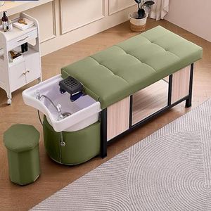 MegLob Hoofdzorg Shampoo Bed, Zware Shampoo Bed & Massagetafel-In-1, Schoonheidssalon Thai Massage Shampoo Bed, Inclusief U-Shape Water Massage Backwash, Spa Resort Hair Salon Equipment,Groen