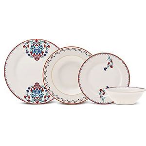 Karaca Nakkas porseleinen tafelservies voor 6 personen, 24-delig, hoogwaardig wit porselein, platte borden, dinerservies