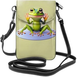 The Funny Frog Doing Yoga Lederen Cross Body Flip Telefoon Tas Met Afneembare Schouderbanden, Gebruikt Voor Reizen, Dating, Vakantie Geschenken, Zwart, Eén maat