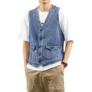 Mannen Gilet Vest Heren Denim Vest Jas Losse Persoonlijkheid Casual Blauw Mouwloos Denim Jas Lente en Herfst, Blauw, 3XL