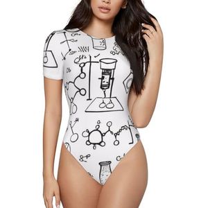 KHDKLXOHZ Bodysuits met 3D-chemieprint voor dames - shapewear met korte mouwen, ronde hals, rekbare basic T-shirt tops, casual slanke comfortabele pasvorm turnpak-onesie, 3d, S