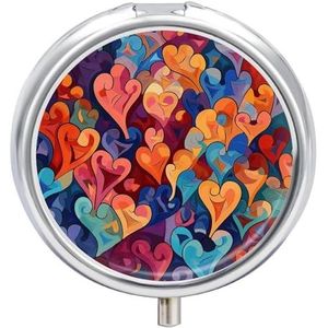 Pillendoos 3 compartimenten geneeskunde pillendoosje draagbare ronde pillendoos week pillenhouder container voor vitamine geneeskunde supplement kleurrijke abstracte harten kleine pillenorganisator