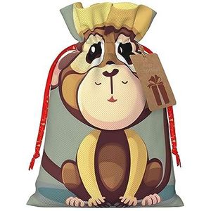 Leuke aap trekkoord kerstcadeau tas-met rustieke aantrekkingskracht, perfect voor al uw geschenkbehoeften