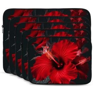 Rode Hibiscus Bloemen Print Laptop Sleeve Case Draagbare Computer Tas Draagtas Kleine Laptop Tas Voor Vrouwen Mannen 15 inch