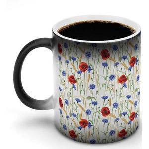 Blauwe Korenbloemen Rode Klaprozen Aanpassen Magic Warmte Veranderende Mok Keramische Cup Koffie Mokken Warmtegevoelige Grappige Gift