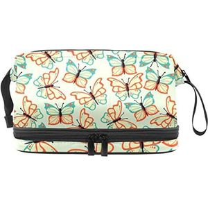 Grote capaciteit reizen cosmetische tas, platte vlinders zwerm vliegend patroon, make-up tas, waterdichte make-up tas organisator, Meerkleurig, 27x15x14 cm/10.6x5.9x5.5 in