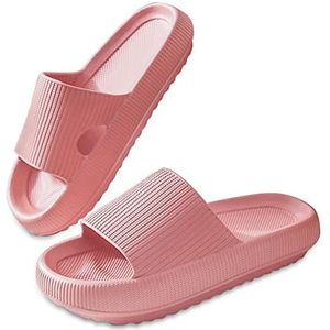 Vrouwen en mannen huis pantoffel antislip kussen glijbanen open teen douche schoenen sneldrogend lichtgewicht extra dikke sandalen, roze, 41/41.5 EU