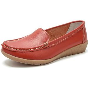 WDUDSUDUW Klassieke lederen loafers voor dames, casual slip-on bootschoenen, comfortabele mocassins met zachte zool, C Oranje, 39 EU