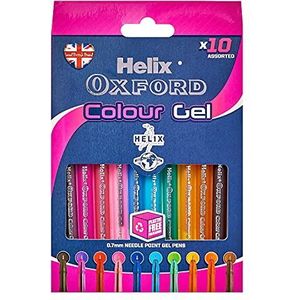 Helix Oxford Colour Gel Pennen (x10 Pack Diverse Kleuren) met Plastic Gratis Verpakking, 10 Count (Pack van 1)