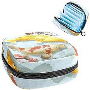 Koi Fish in The Pond Print Periode Tas voor Tiener Meisjes Vrouwen Dame, Maandverband Opbergtas met Rits Nylon Draagbare Opslag Menstruatie Pad Bag