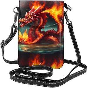 UPIKIT Dragon King In Fire Vrouwen Met Kwastje Kleine Crossbody Lederen Mobiele Telefoon Tas Portemonnee Voor Wandelen Camping Winkelen Dating, Zwart, Eén maat