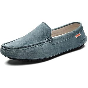 Loafers for heren Schoenen Bootschoenen Nubuckleer Effen kleur Stiksels Details Platte hak Comfortabel Antislip Klassiek Feest Instappers (Color : Blue, Size : 40 EU)