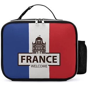 Frankrijk Welkom Vlag Afneembare Maaltijd Pack Herbruikbare Lederen Lunch Box Container Draagbare Lunch Bag